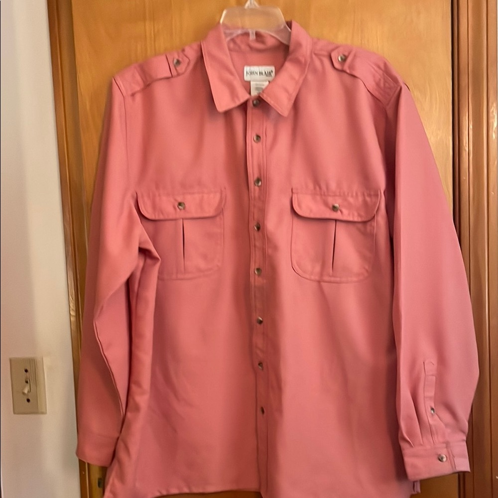 Salmon Lightweight Shirt Jacket with Collared Neckline